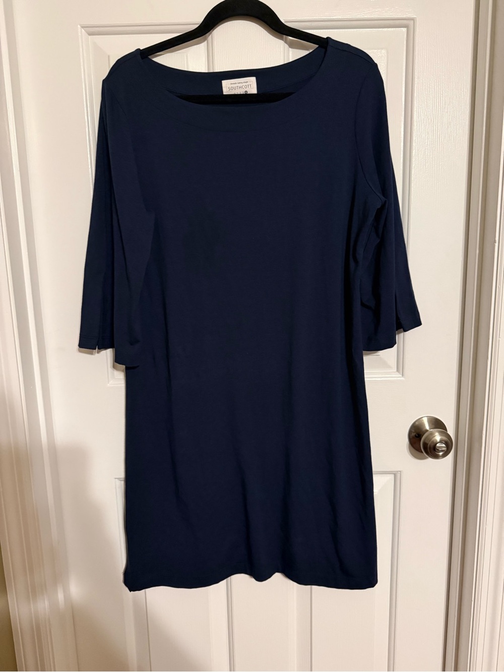Southcott Threads Bamboo Cotton Navy Blue Shift Dress Size 4 XL Boatneck 3/4 Sle